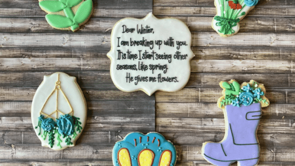 Examples of plant-shaped custom cookies.