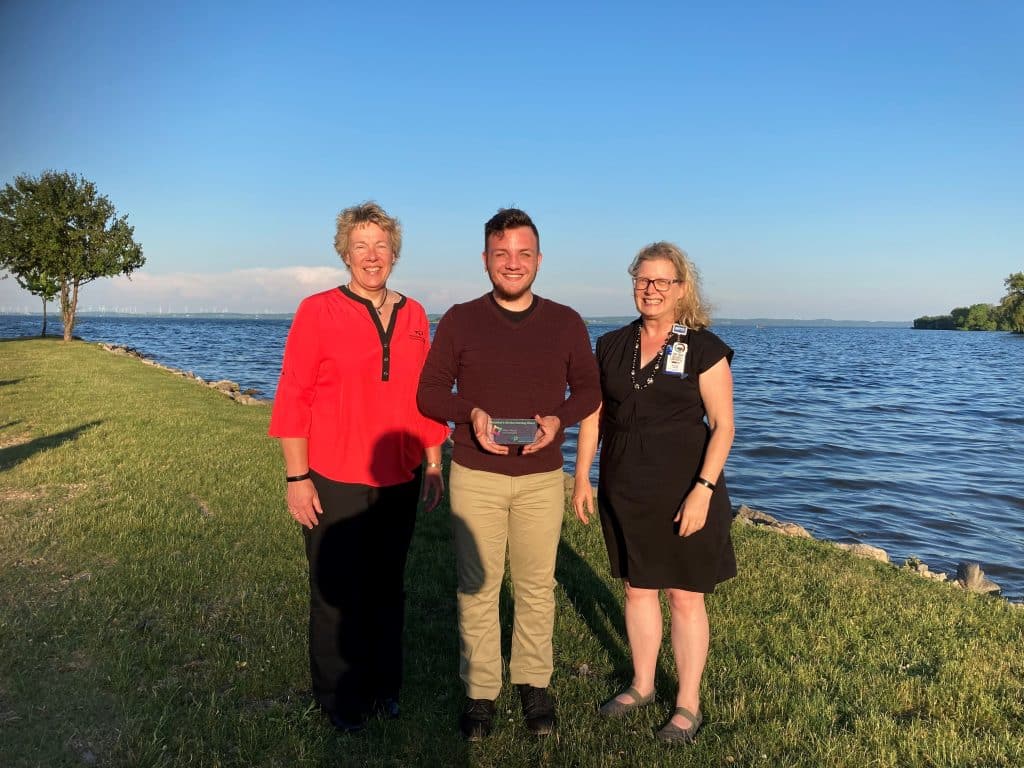 Group image of Moraine Park President Bonnie Baerwald, Cortland Henning, and Anne Lemke Student Community Impact Coordinator.