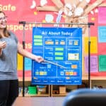 Teacher presenting to a young class giving a thumbs up