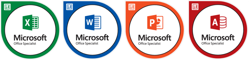 Microsoft office logos of Excel, Word, PowerPoint and Access.