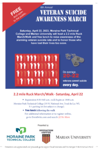 Flyer for the 22 No More: 6th Annual Veteran Suicide Awareness March