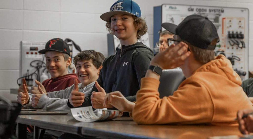 Students showing thumbs up at Career Connections event