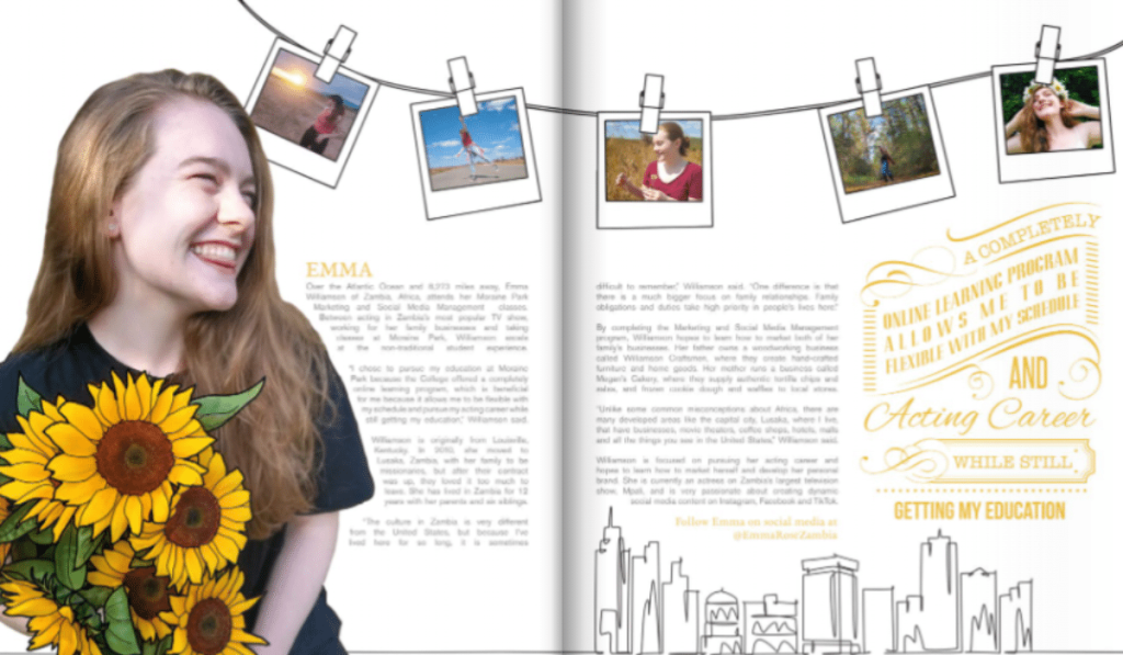 Student Emma holding sun flowers.