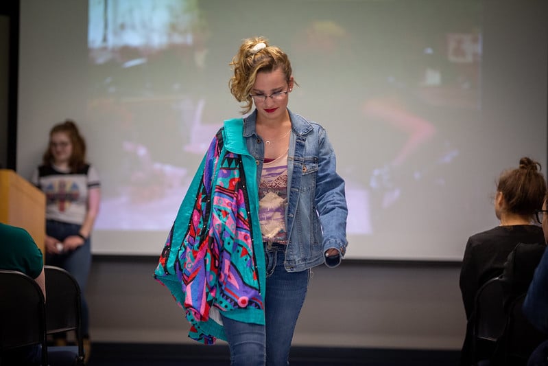 Student walking on the catwalk. 