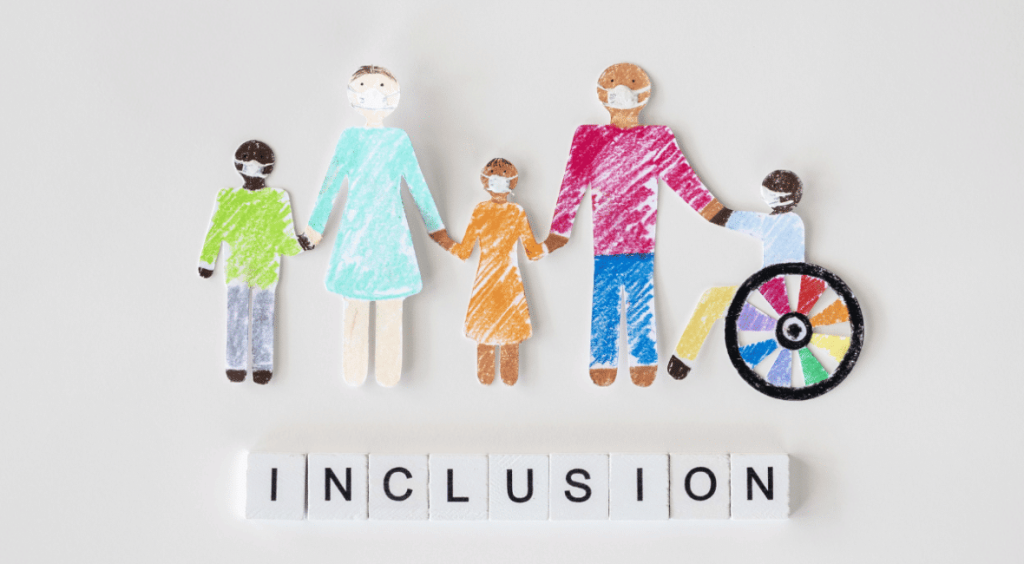 People with different disabilities holding hands.