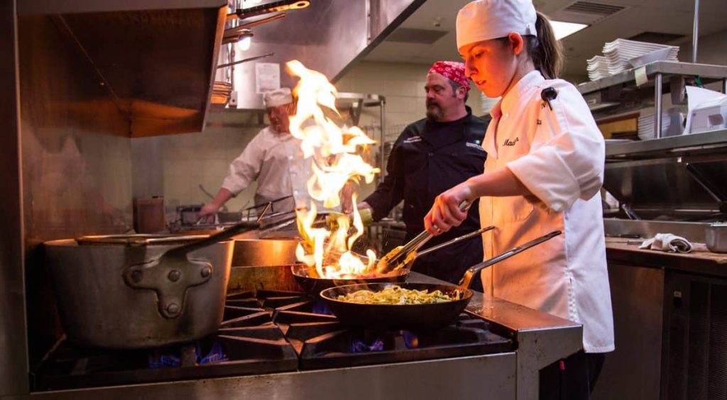 Moraine Park students cooking at MPTC's Park Terrace restaurant.