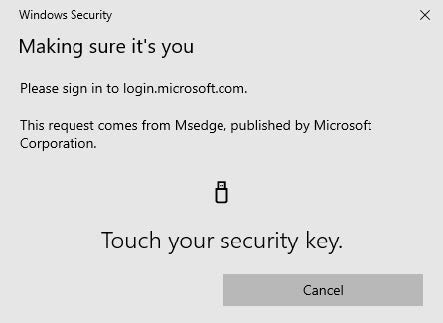 Touch your security key message