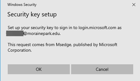 Security key setup dialog box