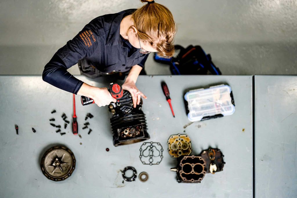 HVAC student working in classroom