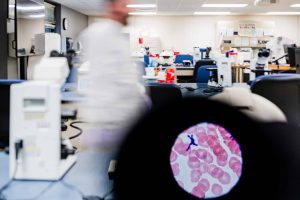 Medical laboratory technician student working in lab