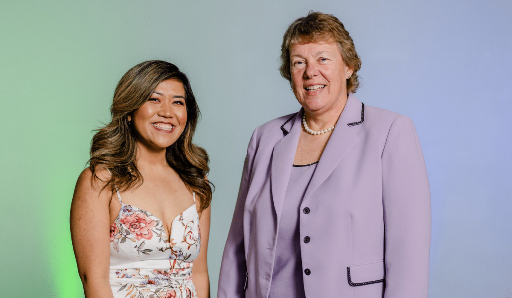 District Student Ambassador, Mailia Bachleitner and President Bonnie Baerwald