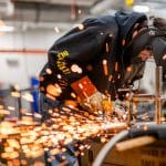 A student in the welding lab