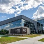Outside view of Moraine Park's new Advanced Manufacturing Center on the West Bend Campus.