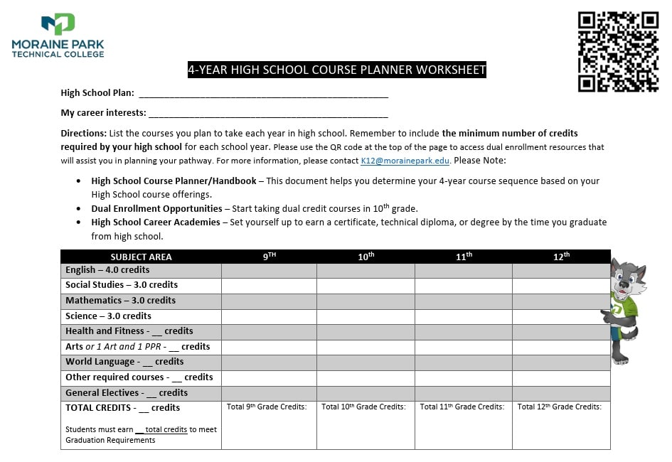 Image of High School Course Planner Worksheet.