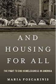 The cover of the book And Housing For All. Shows a row of tents in an urban area.