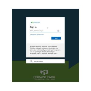 Screenshot of the Moraine Park Technical College sign in page asking for your email address and password.