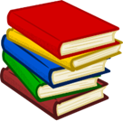 A stack of five books of various colors.