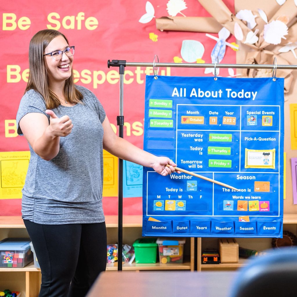 Student teaching a class