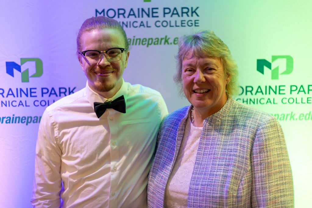 Jacob Schreiber and President Bonnie Baerwald smiling.
