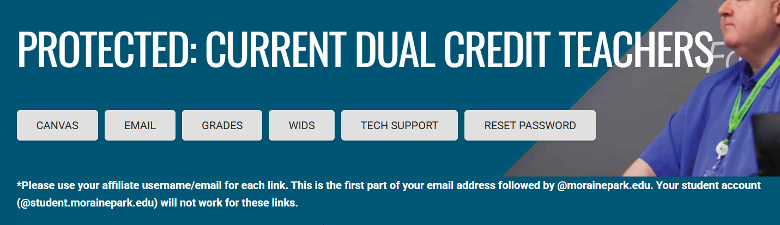 View of the Current Dual Credit Teachers webpage