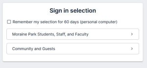 Screenshot of the library catalog "Sign in selection"