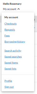 Screenshot of the library catalog "Account Options"
