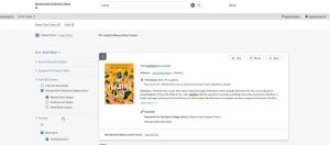 Screenshot of the library catalog with a book example