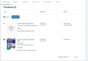 Screenshot of the library catalog "Renew Item"
