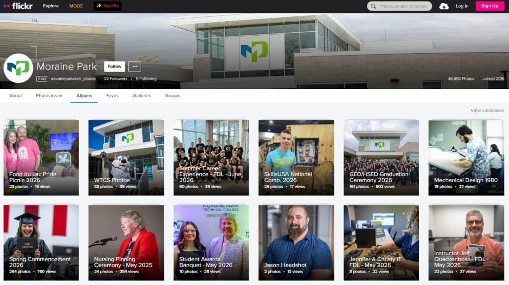 Screenshot of Moraine Park's Flickr library online.
