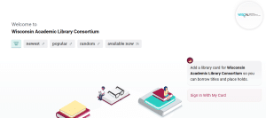 Screenshot of Libbyapp.com with cursor on "Sign In With My Card"