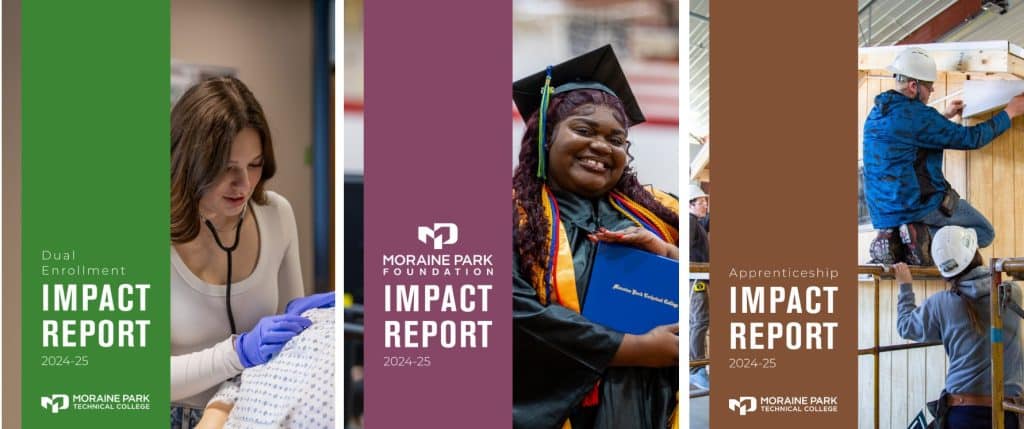 Three impact report covers that visually align with the Moraine Park brand.