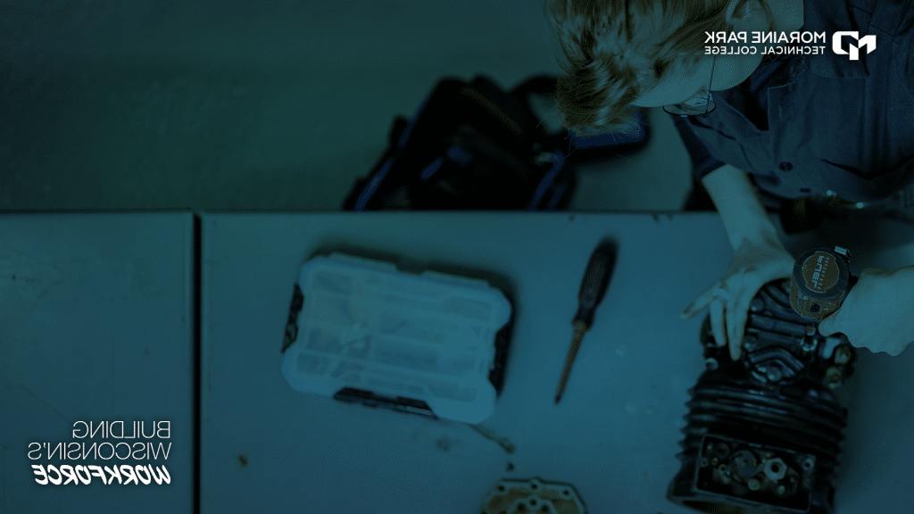 MPTC branded Teams Background with a student at a desk stating "Building Wisconsin's Workforce."